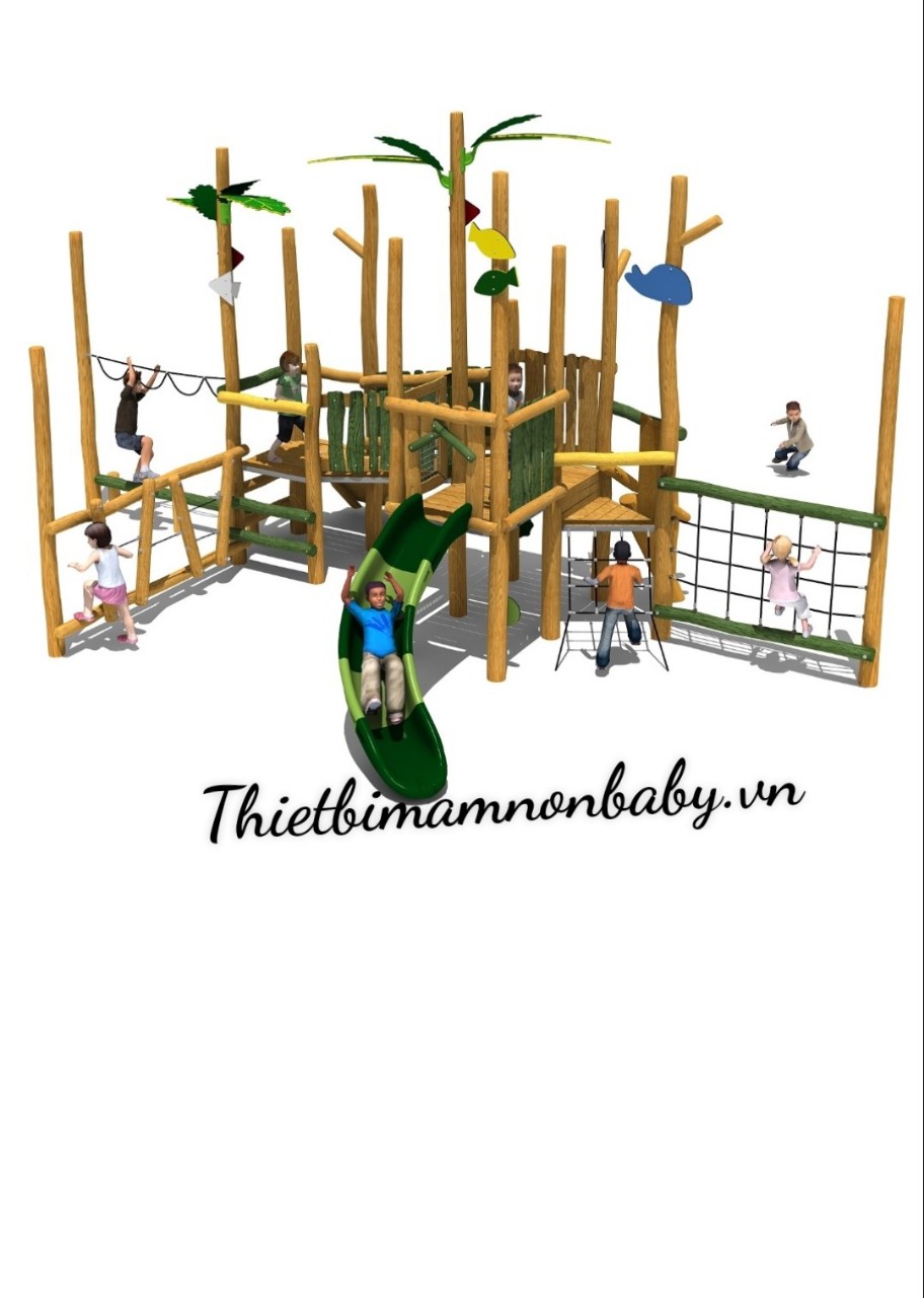 Nhà Liên Hoàn Cầu Trượt gỗ- BB1246